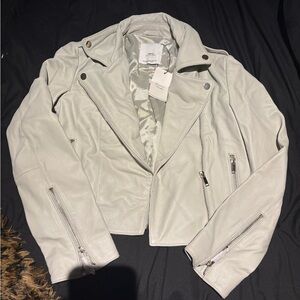 Women's Cream Leather Jacket